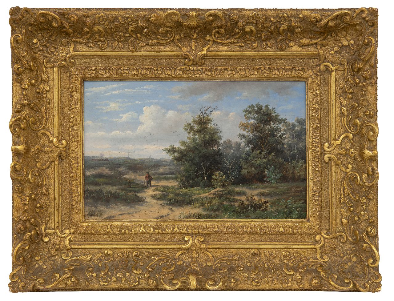 Wijngaerdt A.J. van | Anthonie Jacobus van Wijngaerdt, Hollands duinlandschap met Haarlem in de verte, olieverf op paneel 18,9 x 30,4 cm