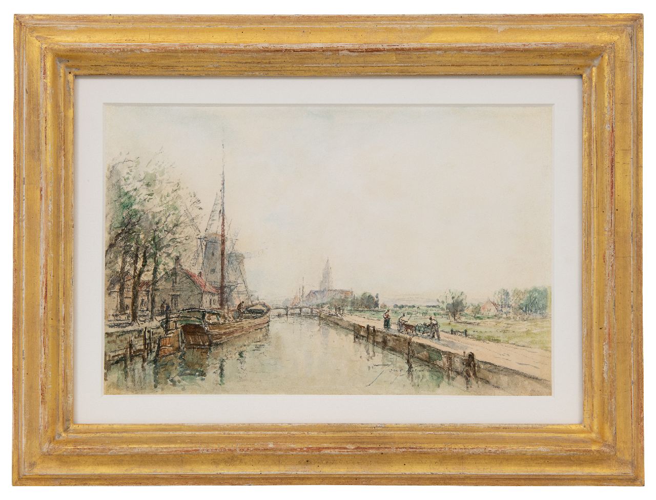 Jongkind J.B. | Johan Barthold Jongkind | Aquarellen en tekeningen te koop aangeboden | Vaart bij Hollands dorp, inkt en aquarel op papier 20,0 x 30,0 cm, gesigneerd rechtsonder Jongkind J.B. | Johan Barthold Jongkind | Aquarellen en tekeningen te koop aangeboden | Vaart bij Hollands dorp, inkt en aquarel op papier 20,0 x 30,0 cm, gesigneerd rechtsonder