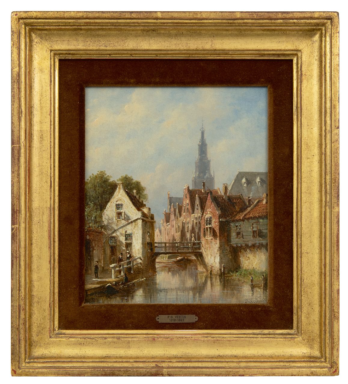 Vertin P.G. | Petrus Gerardus Vertin, Zonnig stadsgrachtje, de Alkmaarse Waagtoren op de achtergrond, olieverf op paneel 22,7 x 19,4 cm, gesigneerd rechtsonder en verso gedateerd 1881 Vertin P.G. | Petrus Gerardus Vertin, Zonnig stadsgrachtje, de Alkmaarse Waagtoren op de achtergrond, olieverf op paneel 22,7 x 19,4 cm, gesigneerd rechtsonder en verso gedateerd 1881