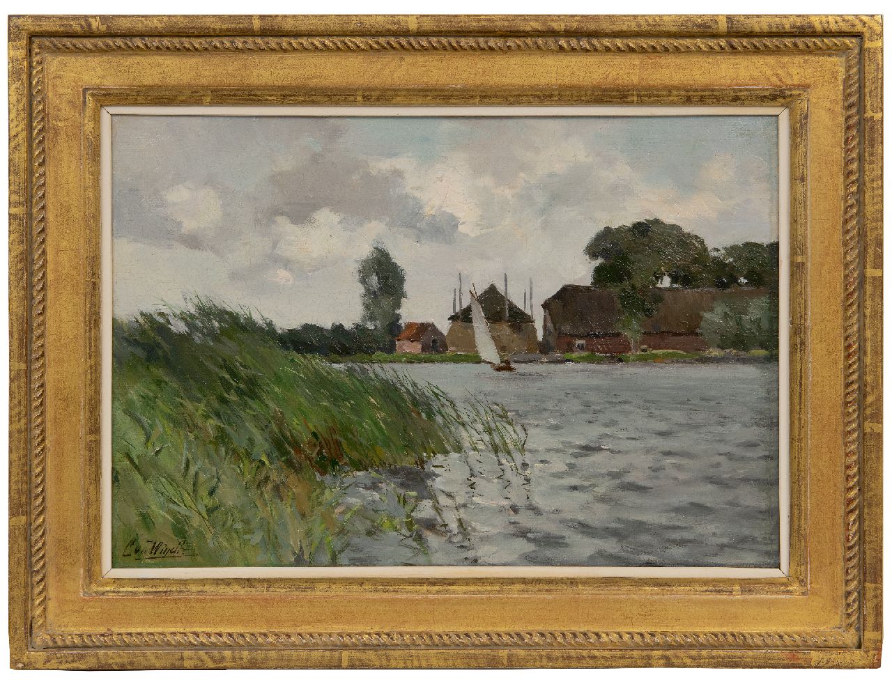 Windt Ch. van der | Christophe 'Chris' van der Windt, Zeilboot op het meer, olieverf op doek op paneel 23,9 x 34,0 cm, gesigneerd linksonder Windt Ch. van der | Christophe 'Chris' van der Windt, Zeilboot op het meer, olieverf op doek op paneel 23,9 x 34,0 cm, gesigneerd linksonder