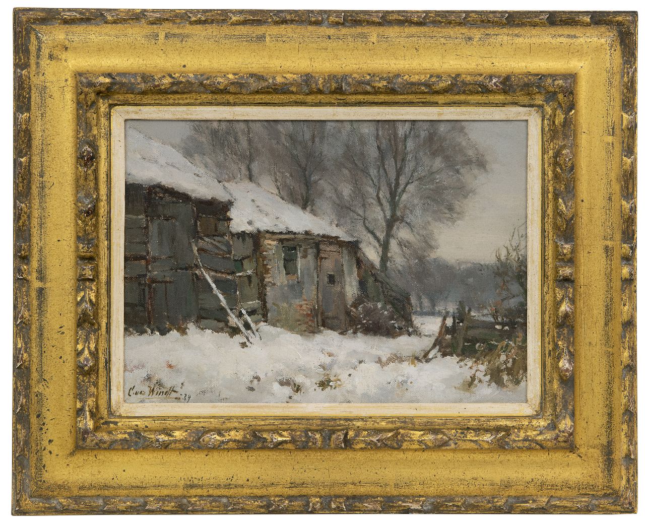 Windt Ch. van der | Christophe 'Chris' van der Windt, Boerderij in de sneeuw, olieverf op doek op paneel 21,5 x 29,8 cm, gesigneerd linksonder en gedateerd '39