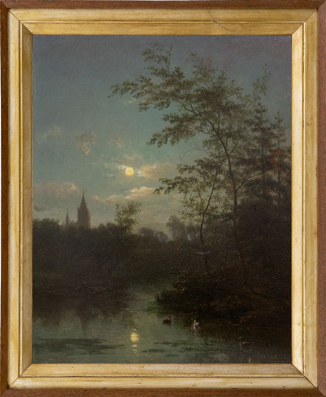 Immerzeel C.  | Christiaan Immerzeel | Schilderijen te koop aangeboden | Een nachtelijk boottochtje, olieverf op paneel 46,7 x 37,3 cm, gesigneerd linksonder