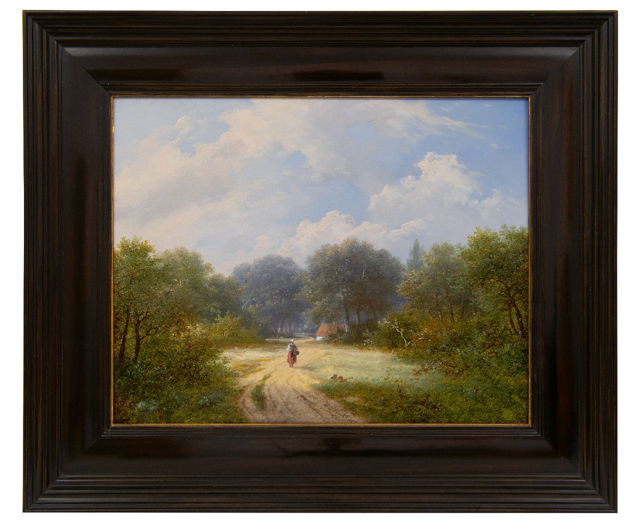 Koekkoek P.H.  | Pieter Hendrik 'H.P.' Koekkoek, Zomerlandschap met wandelaar, olieverf op paneel 26,1 x 33,0 cm, gesigneerd middenonder