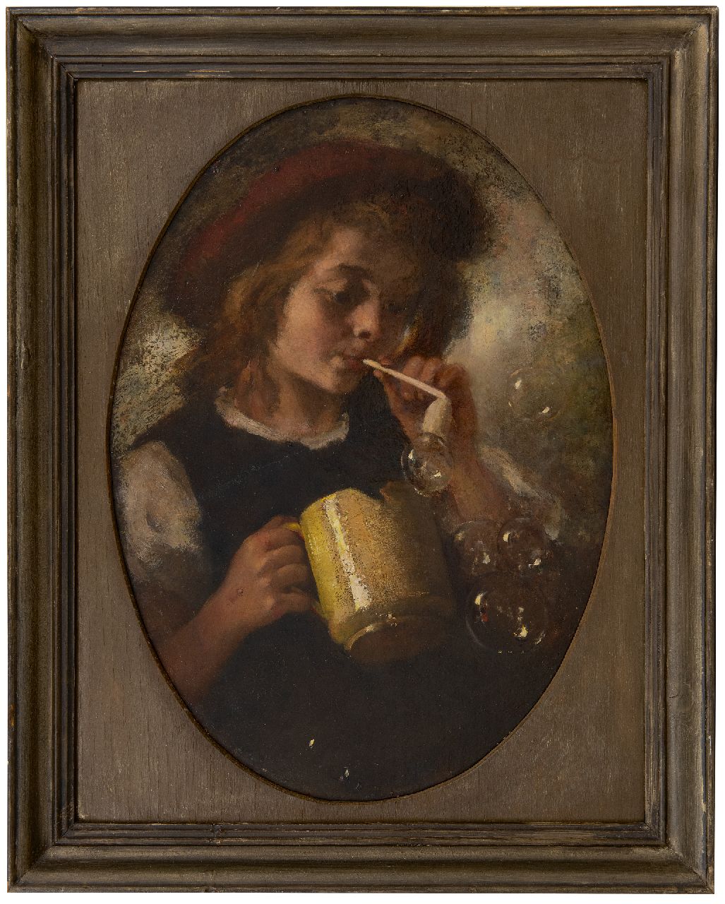 Broedelet A.V.L.  | 'André' Victor Leonard Broedelet | Schilderijen te koop aangeboden | Bellenblazende jongen, olieverf op eterniet 43,0 x 30,1 cm