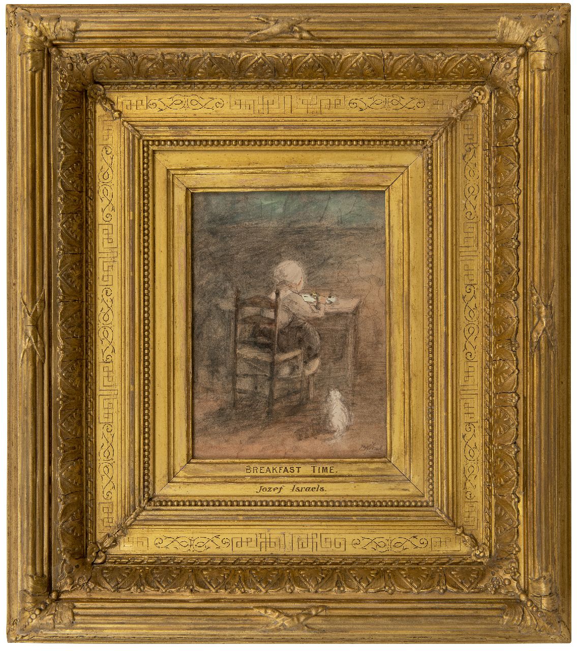 Israëls J.  | Jozef Israëls, Aan het ontbijt, potlood en aquarel op papier 20,3 x 14,7 cm, gesigneerd rechtsonder