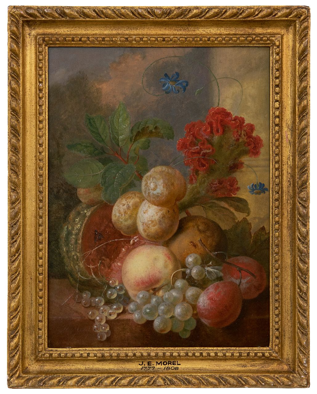 Morel I J.E.  | Jan Evert Morel I | Schilderijen te koop aangeboden | Fruitstilleven, olieverf op paneel 36,8 x 27,4 cm, gesigneerd linksonder