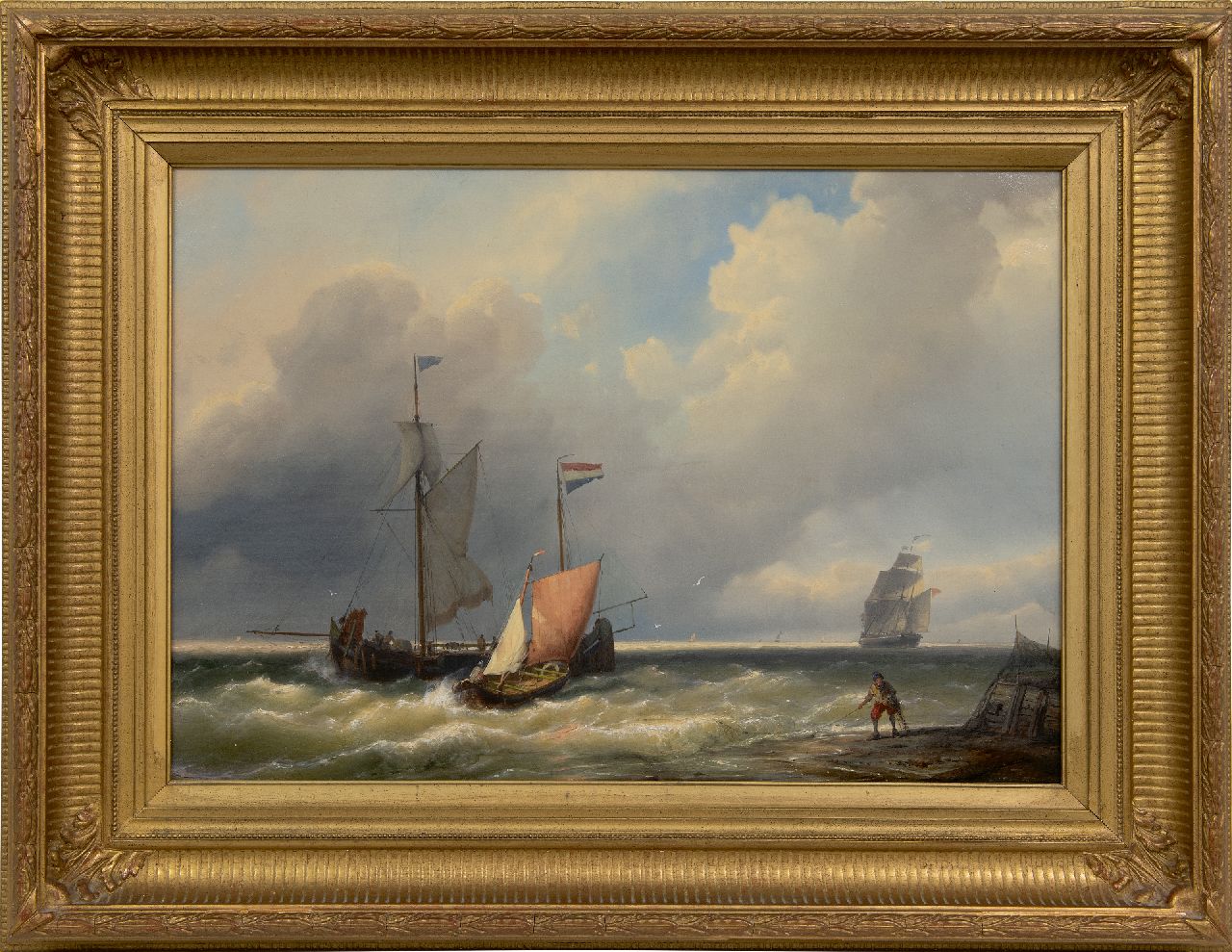 Koekkoek J.H.B. | Johannes Hermanus Barend 'Jan H.B.' Koekkoek | Schilderijen te koop aangeboden | Schepen voor de kust in een stevige bries, olieverf op doek 41,5 x 59,2 cm, gesigneerd rechtsonder Koekkoek J.H.B. | Johannes Hermanus Barend 'Jan H.B.' Koekkoek | Schilderijen te koop aangeboden | Schepen voor de kust in een stevige bries, olieverf op doek 41,5 x 59,2 cm, gesigneerd rechtsonder