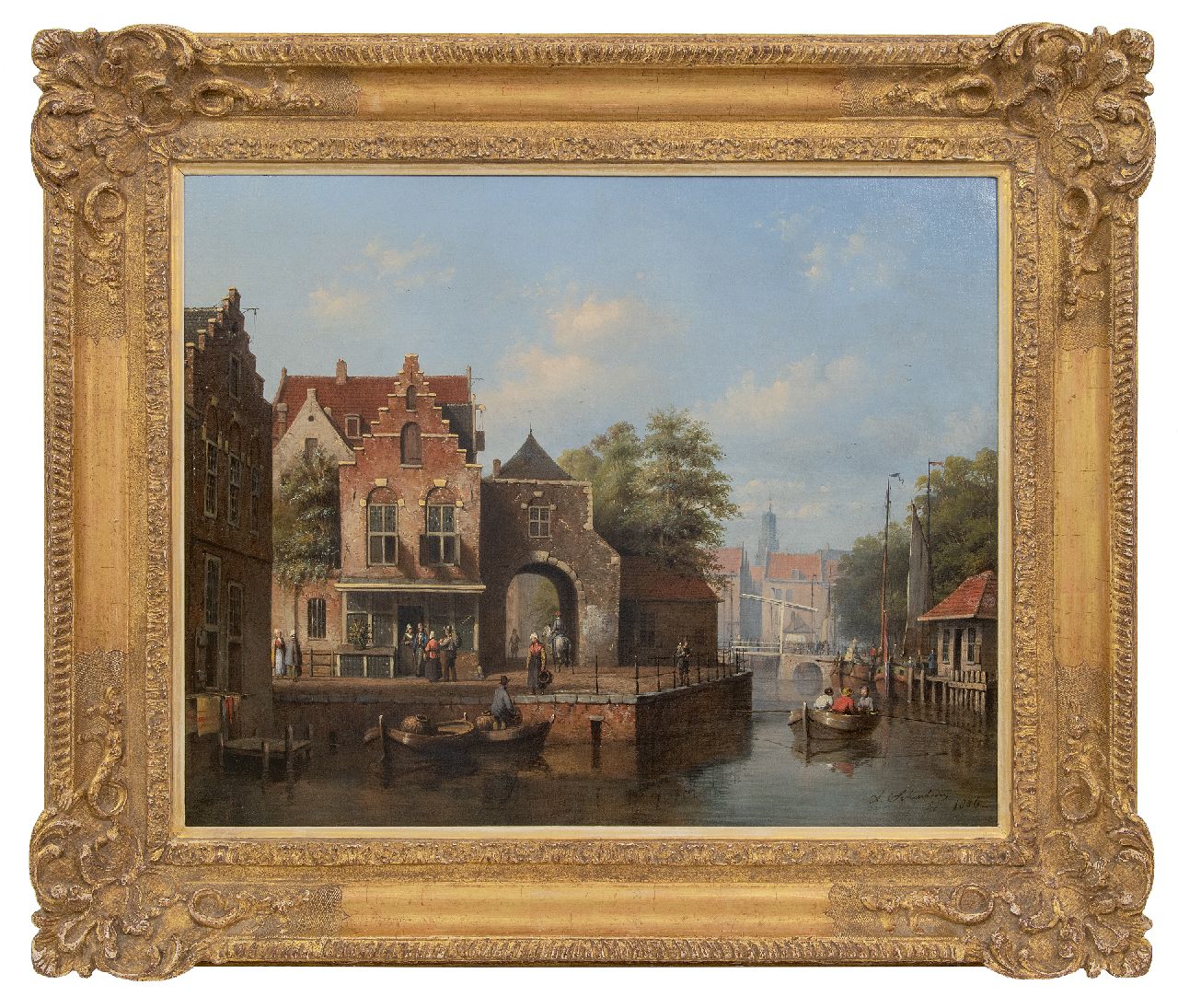 Scheerboom A. | Andries Scheerboom, Bedrijvigheid aan de stadsgracht, olieverf op doek 53,5 x 66,6 cm, gesigneerd rechtsonder en gedateerd 1856 Scheerboom A. | Andries Scheerboom, Bedrijvigheid aan de stadsgracht, olieverf op doek 53,5 x 66,6 cm, gesigneerd rechtsonder en gedateerd 1856