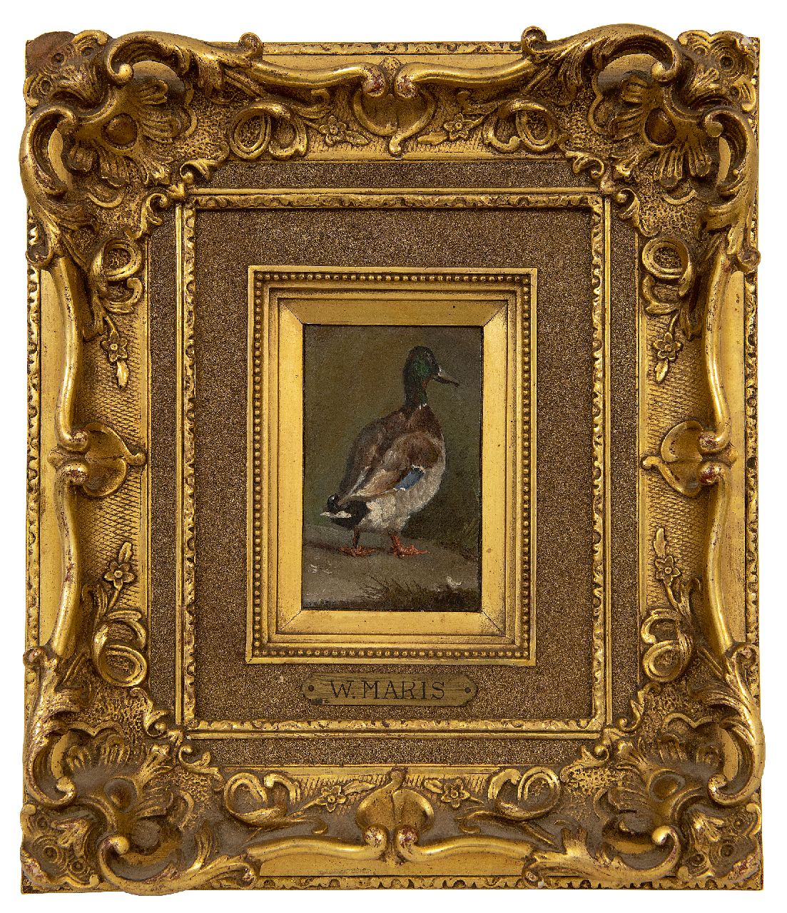 Maris W. | Willem Maris, Een woerd op pad, olieverf op papier op paneel 10,2 x 6,5 cm, gesigneerd rechtsonder met initialen Maris W. | Willem Maris, Een woerd op pad, olieverf op papier op paneel 10,2 x 6,5 cm, gesigneerd rechtsonder met initialen