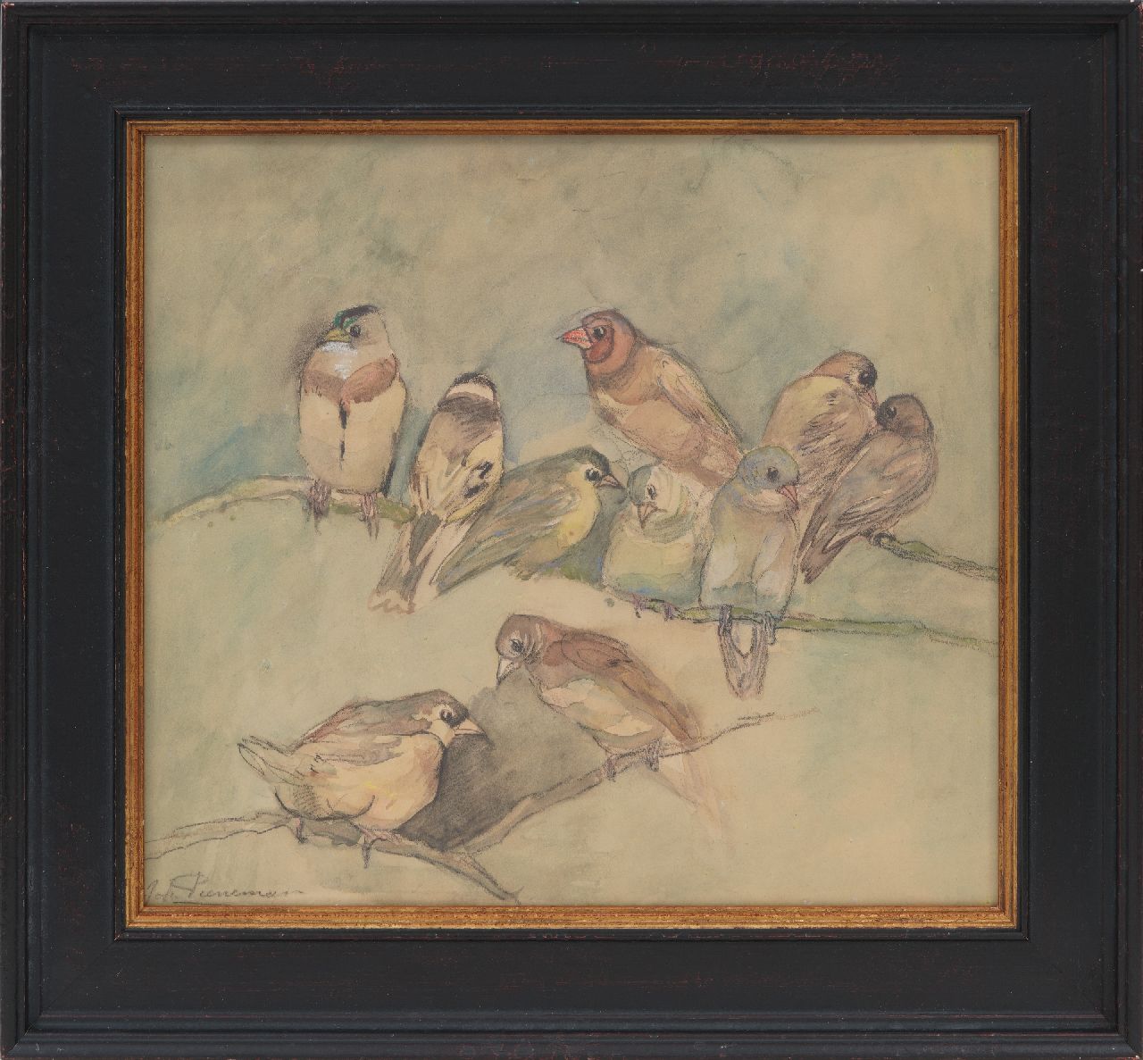 Pieneman J.H. | 'Johanna' Hendrika Pieneman | Aquarellen en tekeningen te koop aangeboden | Vinken, zwart krijt en aquarel op papier 30,3 x 33,5 cm, gesigneerd linksonder Pieneman J.H. | 'Johanna' Hendrika Pieneman | Aquarellen en tekeningen te koop aangeboden | Vinken, zwart krijt en aquarel op papier 30,3 x 33,5 cm, gesigneerd linksonder