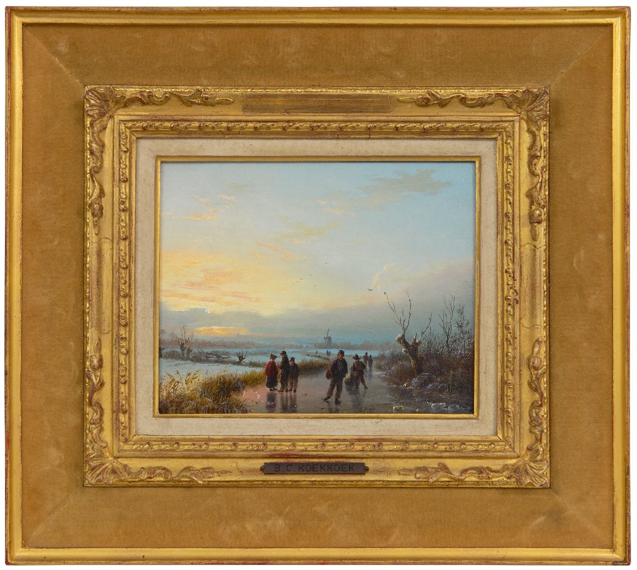 Koekkoek B.C.  | Barend Cornelis Koekkoek, Schaatsers in Hollands winterlandschap, olieverf op paneel 15,5 x 19,5 cm, gesigneerd middenonder met initialen en te dateren jaren 30