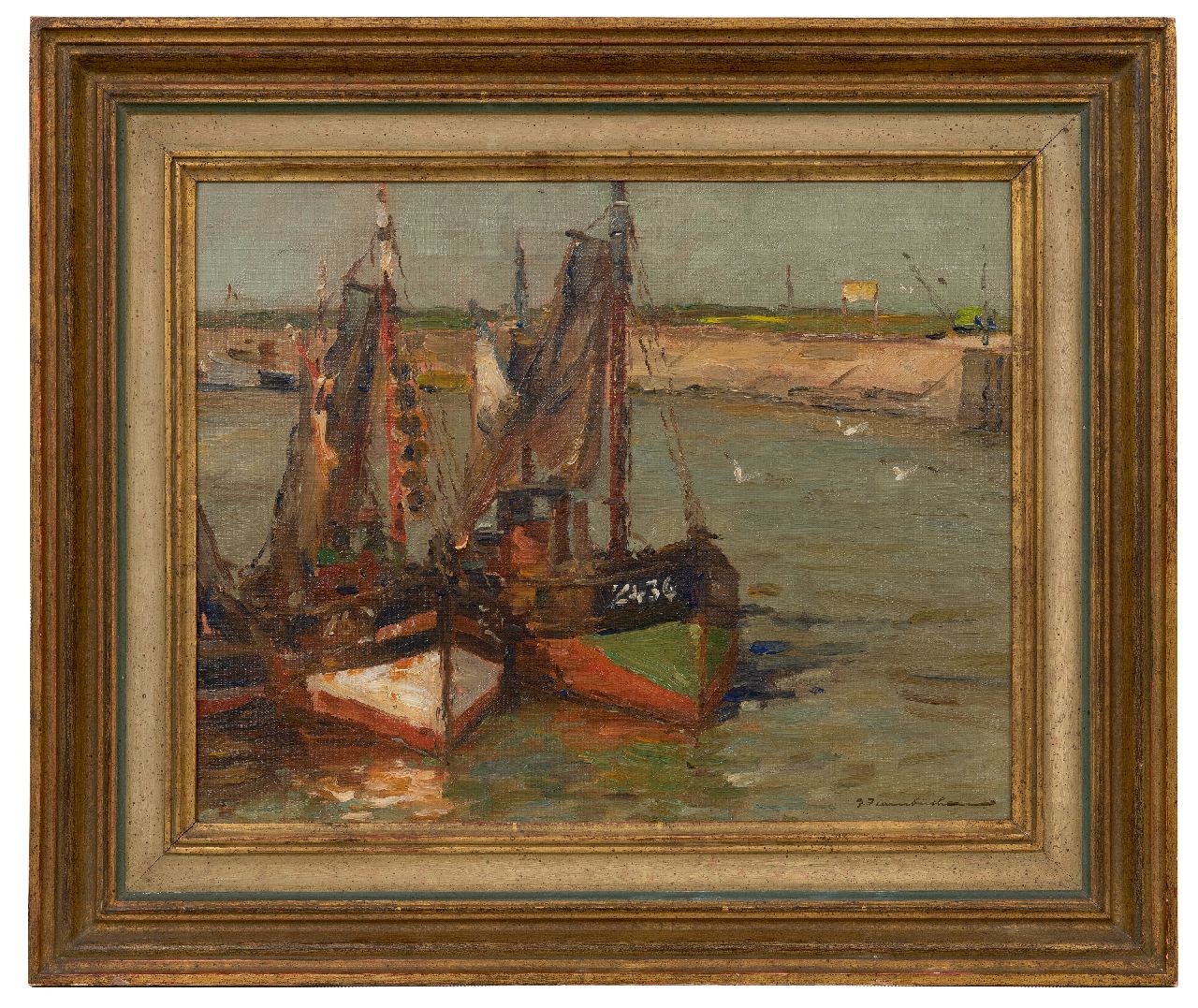 Hambüchen G.  | Georg Hambüchen | Schilderijen te koop aangeboden | Vissersboten in de haven van Zeebrugge, olieverf op doek 40,2 x 50,4 cm, gesigneerd rechtsonder
