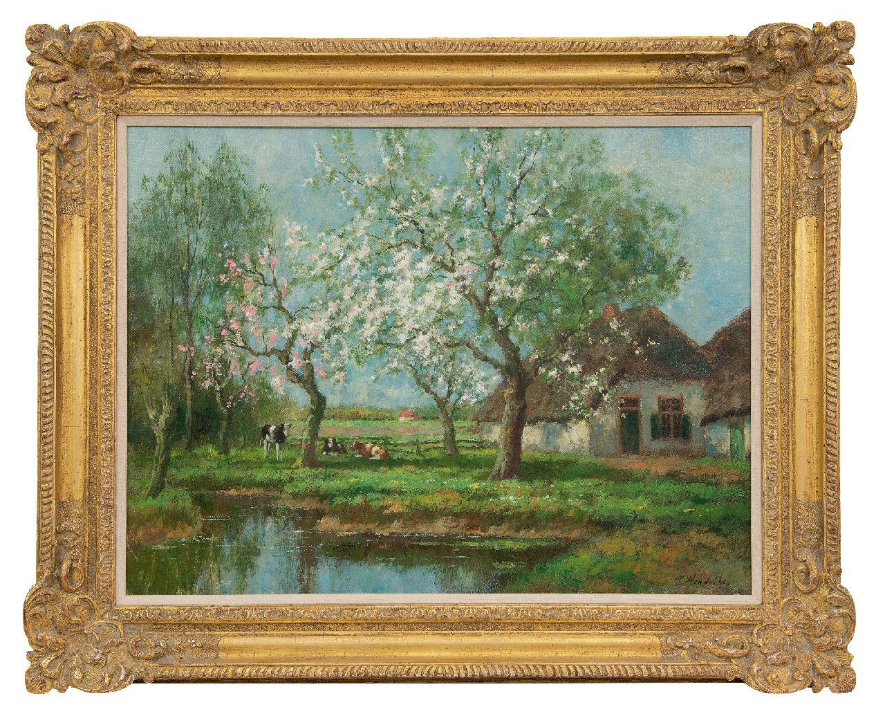 Bouter C.W. | Cornelis Wouter 'Cor' Bouter, Boerenerf in de lente, olieverf op doek 61,0 x 81,6 cm, gesigneerd rechtsonder 'W. Hendriks' (pseudoniem) Bouter C.W. | Cornelis Wouter 'Cor' Bouter, Boerenerf in de lente, olieverf op doek 61,0 x 81,6 cm, gesigneerd rechtsonder 'W. Hendriks' (pseudoniem)