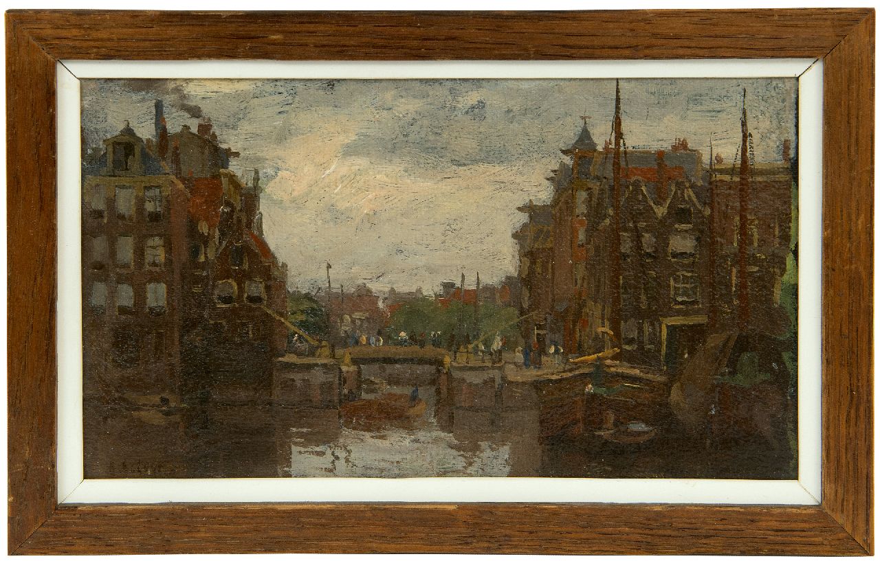 Bobeldijk F.  | Felicien Bobeldijk | Schilderijen te koop aangeboden | Amsterdams stadsgezicht (mogelijk met de Sint Anthoniessluis), olieverf op doek op board 13,0 x 21,5 cm, gesigneerd linksonder
