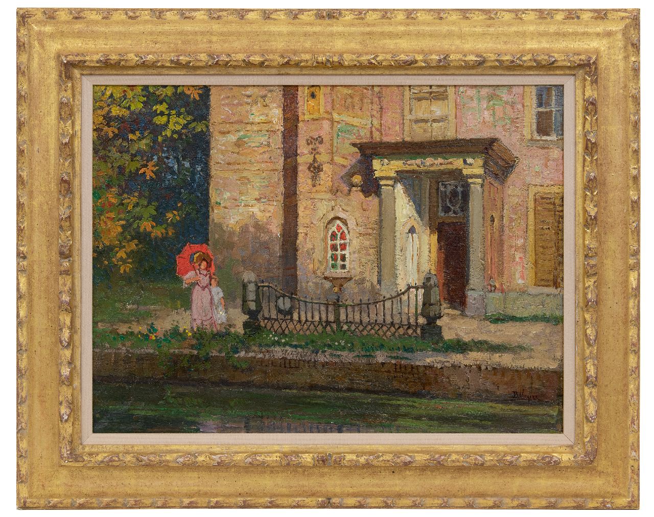 Viegers B.P.  | Bernardus Petrus 'Ben' Viegers, Vrouw met kind voor het Huis te Hoorn in Rijswijk, olieverf op doek 37,3 x 50,0 cm, gesigneerd rechtsonder