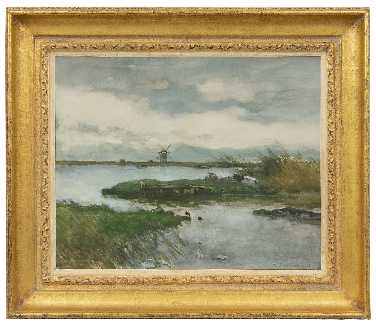 Weissenbruch H.J.  | Hendrik Johannes 'J.H.' Weissenbruch, Rustende koeien aan de Nieuwkoopse Plassen, aquarel en gouache op papier 47,2 x 59,2 cm, gesigneerd rechtsonder
