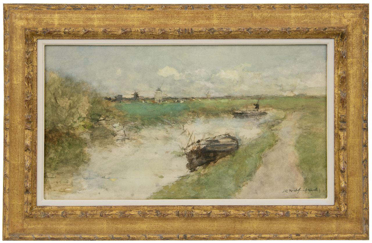 Weissenbruch H.J. | Hendrik Johannes 'J.H.' Weissenbruch, Poldervaart met schuiten, aquarel op papier 30,0 x 54,6 cm, gesigneerd rechtsonder Weissenbruch H.J. | Hendrik Johannes 'J.H.' Weissenbruch, Poldervaart met schuiten, aquarel op papier 30,0 x 54,6 cm, gesigneerd rechtsonder