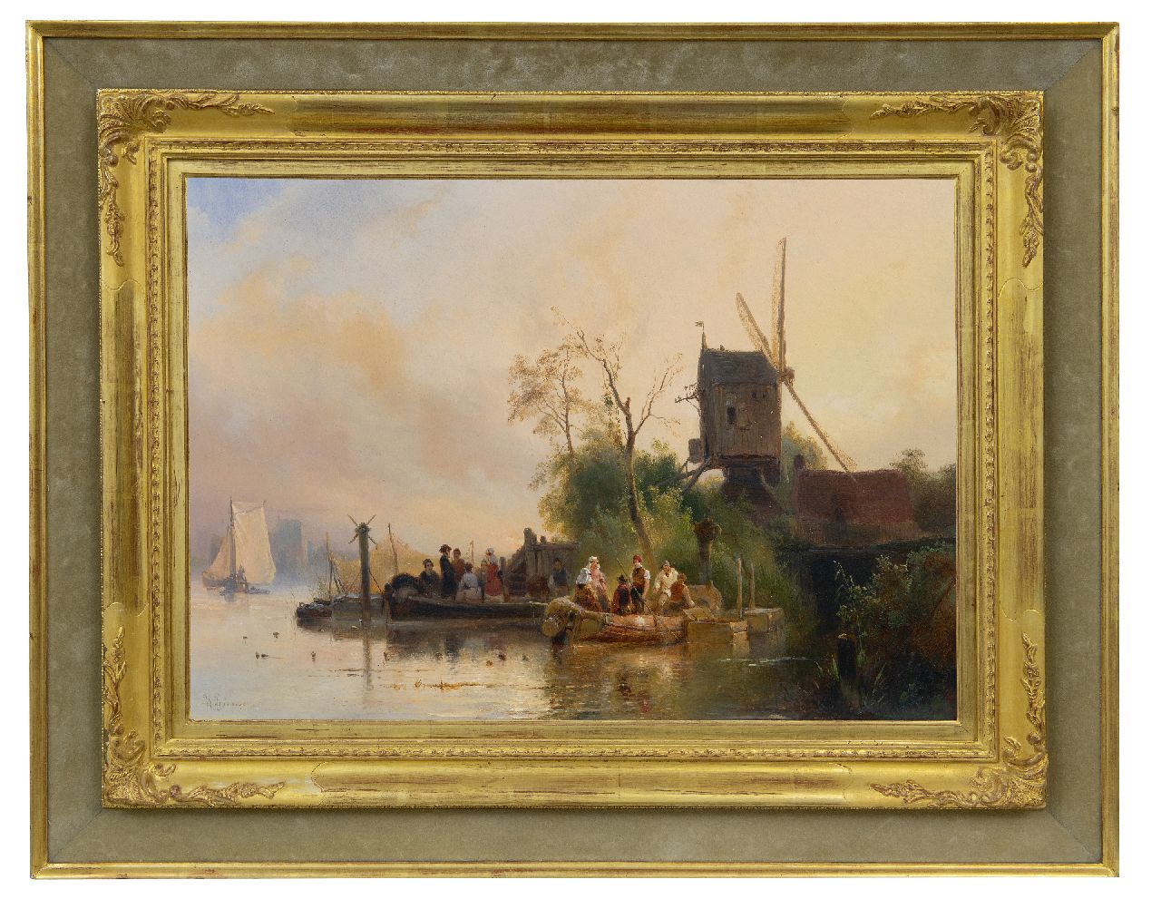 Nuijen W.J.J.  | Wijnandus Johannes Josephus 'Wijnand' Nuijen | Schilderijen te koop aangeboden | Watermolen met overzetveer, olieverf op paneel 40,5 x 57,3 cm, gesigneerd linksonder en te dateren ca. 1835-1837