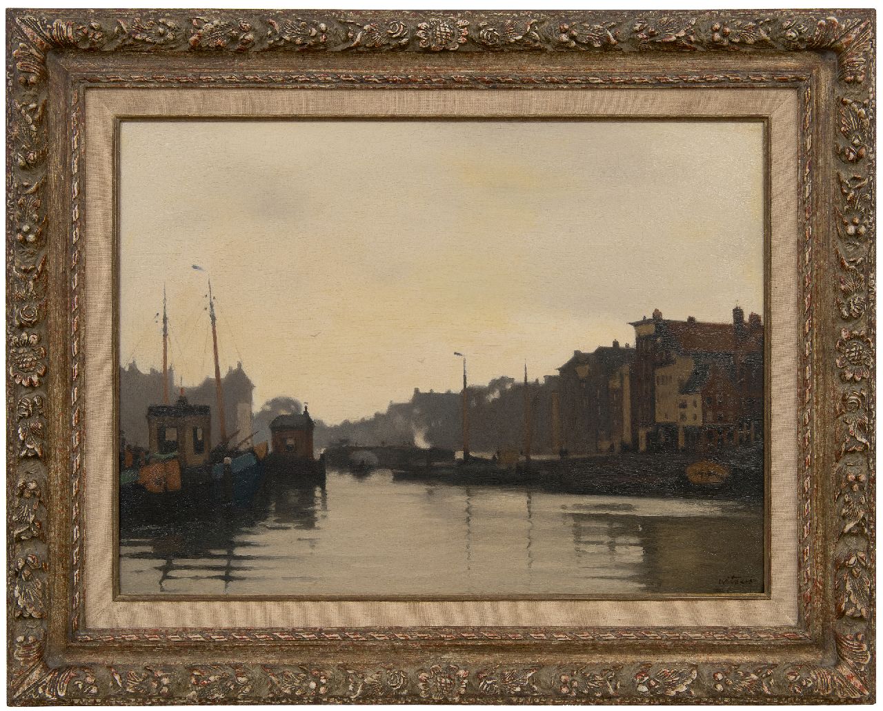 Witsen W.A. | 'Willem' Arnold Witsen | Schilderijen te koop aangeboden | Gezicht op de Waalseilandsgracht en de Kraansluis, Amsterdam, olieverf op doek 51,4 x 69,2 cm, gesigneerd rechtsonder en te dateren 1911-1913 Witsen W.A. | 'Willem' Arnold Witsen | Schilderijen te koop aangeboden | Gezicht op de Waalseilandsgracht en de Kraansluis, Amsterdam, olieverf op doek 51,4 x 69,2 cm, gesigneerd rechtsonder en te dateren 1911-1913