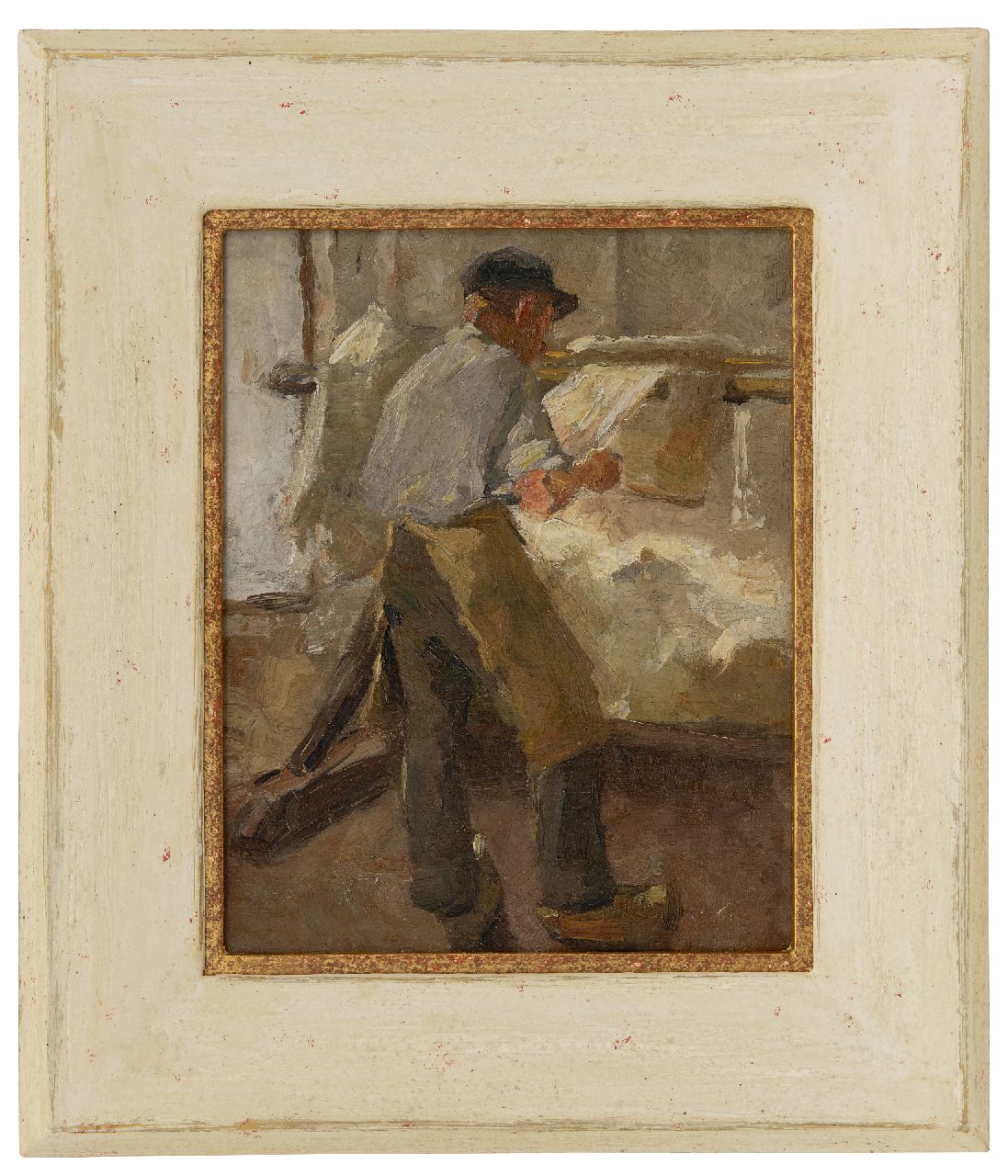 Rappard A.G.A. van | 'Anthon' Gerhard Alexander van Rappard | Schilderijen te koop aangeboden | Jonge arbeider aan een spanbok, olieverf op doek 33,1 x 26,3 cm, te dateren ca. 1890-1891 Rappard A.G.A. van | 'Anthon' Gerhard Alexander van Rappard | Schilderijen te koop aangeboden | Jonge arbeider aan een spanbok, olieverf op doek 33,1 x 26,3 cm, te dateren ca. 1890-1891