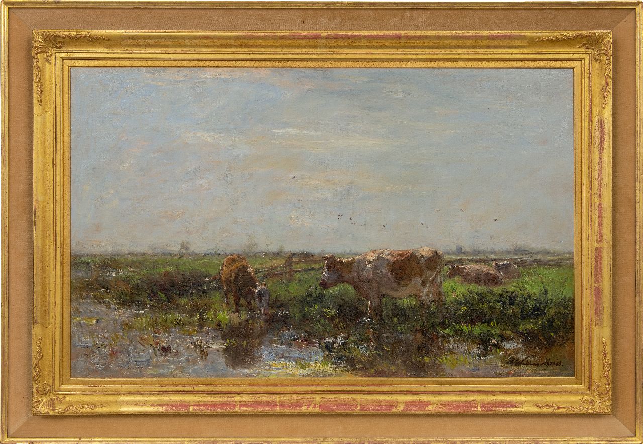Maris W. | Willem Maris | Schilderijen te koop aangeboden | Zomerlandschap met koeien op de rivieroever, olieverf op doek 53,8 x 87,2 cm, gesigneerd rechtsonder Maris W. | Willem Maris | Schilderijen te koop aangeboden | Zomerlandschap met koeien op de rivieroever, olieverf op doek 53,8 x 87,2 cm, gesigneerd rechtsonder