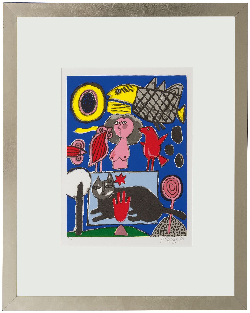 Corneille ('Corneille' Guillaume Beverloo) | Corneille ('Corneille' Guillaume Beverloo) | Grafiek te koop aangeboden | Compositie met zwarte kat, roze vrouw en vogels, litho op papier 47,6 x 35,7 cm, gesigneerd rechtsonder (in potlood) en gedateerd '96 (in potlood) Corneille ('Corneille' Guillaume Beverloo) | Corneille ('Corneille' Guillaume Beverloo) | Grafiek te koop aangeboden | Compositie met zwarte kat, roze vrouw en vogels, litho op papier 47,6 x 35,7 cm, gesigneerd rechtsonder (in potlood) en gedateerd '96 (in potlood)