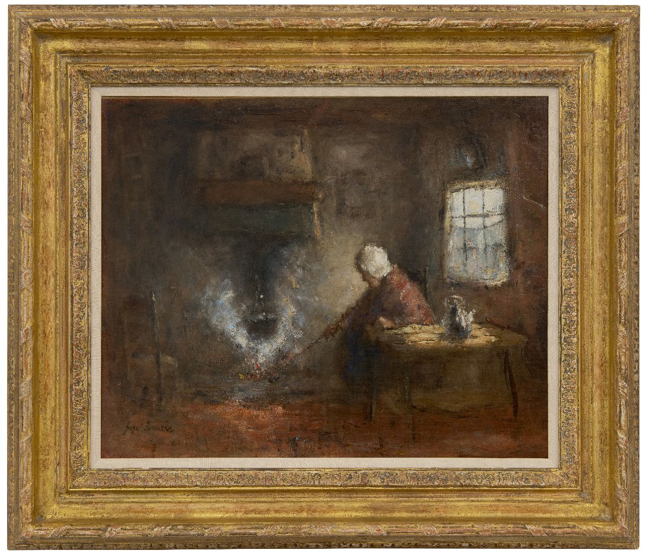 Israëls J.  | Jozef Israëls, Bij de kookpot, olieverf op doek 43,4 x 53,3 cm, gesigneerd linksonder