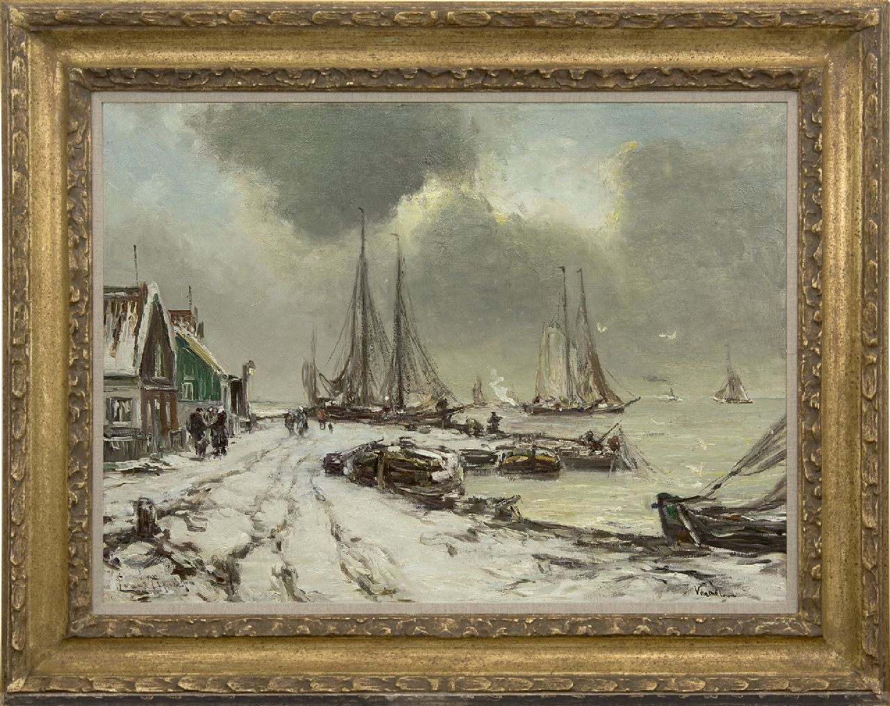 Apol L.F.H. | Lodewijk Franciscus Hendrik 'Louis' Apol | Schilderijen te koop aangeboden | Winters gezicht met vissersboten op de Zuiderzee, olieverf op doek 55,3 x 75,3 cm, gesigneerd linksonder Apol L.F.H. | Lodewijk Franciscus Hendrik 'Louis' Apol | Schilderijen te koop aangeboden | Winters gezicht met vissersboten op de Zuiderzee, olieverf op doek 55,3 x 75,3 cm, gesigneerd linksonder