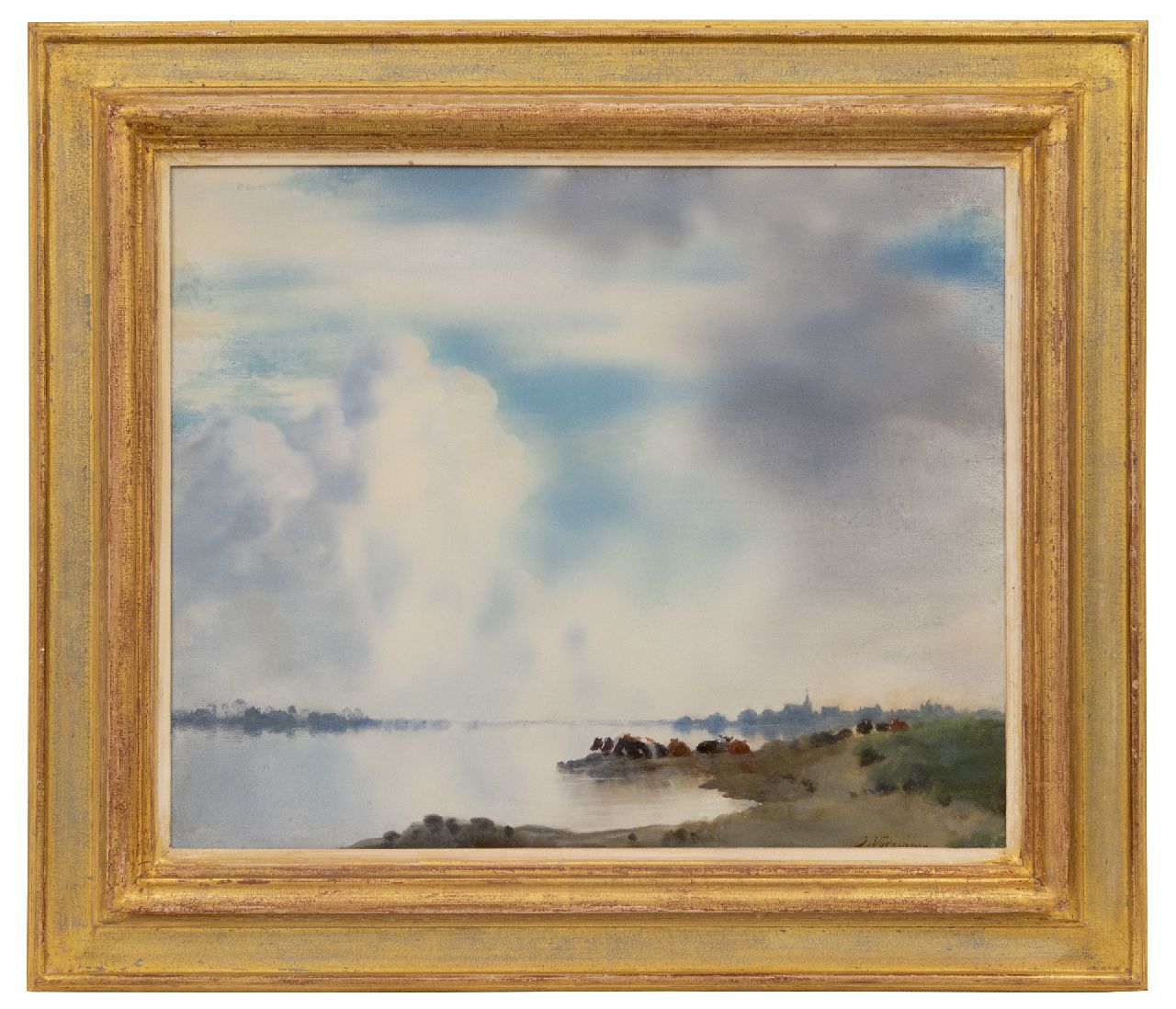 Voerman sr. J. | Jan Voerman sr., Rivier de IJssel met Hattem in het verschiet, olieverf op paneel 42,4 x 52,0 cm, gesigneerd rechtsonder Voerman sr. J. | Jan Voerman sr., Rivier de IJssel met Hattem in het verschiet, olieverf op paneel 42,4 x 52,0 cm, gesigneerd rechtsonder