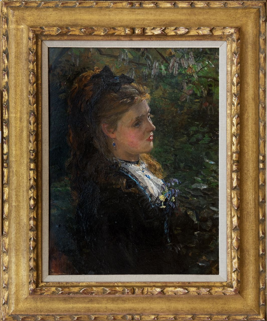 Beckwith J.C. | James Carroll Beckwith | Schilderijen te koop aangeboden | Portret van een jonge vrouw onder de bomen, mogelijk de jonge Émilie-Louise Delabigne (Valtesse de La Bigne)., olieverf op board 40,0 x 30,0 cm, ca. 1875-1878 Beckwith J.C. | James Carroll Beckwith | Schilderijen te koop aangeboden | Portret van een jonge vrouw onder de bomen, mogelijk de jonge Émilie-Louise Delabigne (Valtesse de La Bigne)., olieverf op board 40,0 x 30,0 cm, ca. 1875-1878