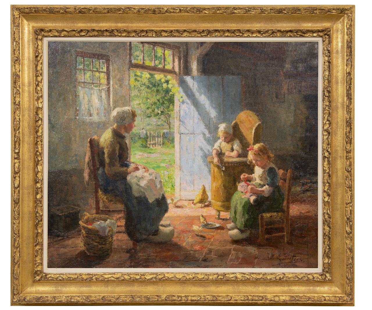 Pieters E. | Evert Pieters | Schilderijen te koop aangeboden | Zonnig Larens binnenhuisje met moeder en kinderen, olieverf op doek 68,1 x 81,2 cm, gesigneerd rechtsonder Pieters E. | Evert Pieters | Schilderijen te koop aangeboden | Zonnig Larens binnenhuisje met moeder en kinderen, olieverf op doek 68,1 x 81,2 cm, gesigneerd rechtsonder