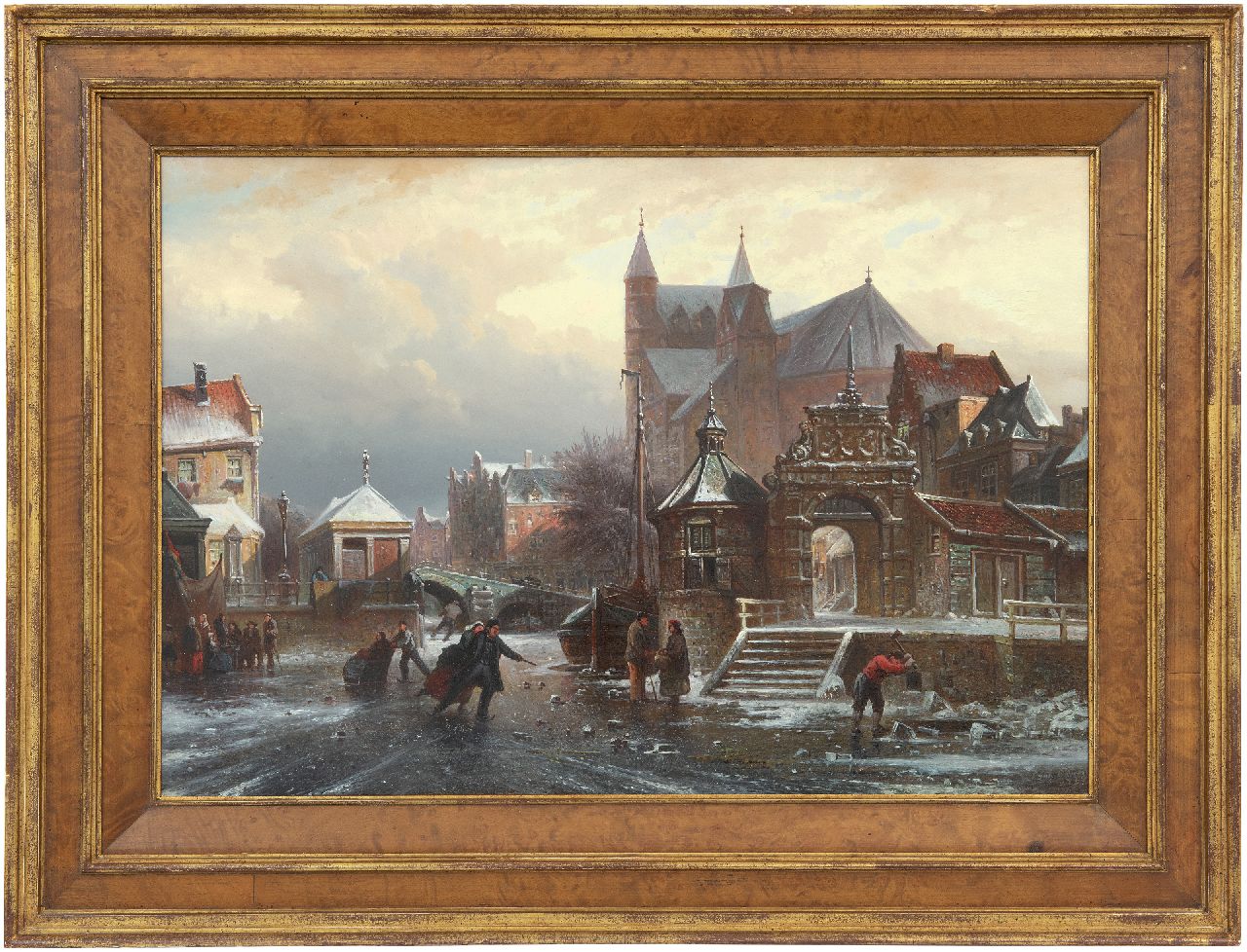 Bommel E.P. van | Elias Pieter van Bommel | Schilderijen te koop aangeboden | Schaatspret op een stadsgracht, olieverf op paneel 36,7 x 54,4 cm, gesigneerd rechtsonder en gedateerd '72