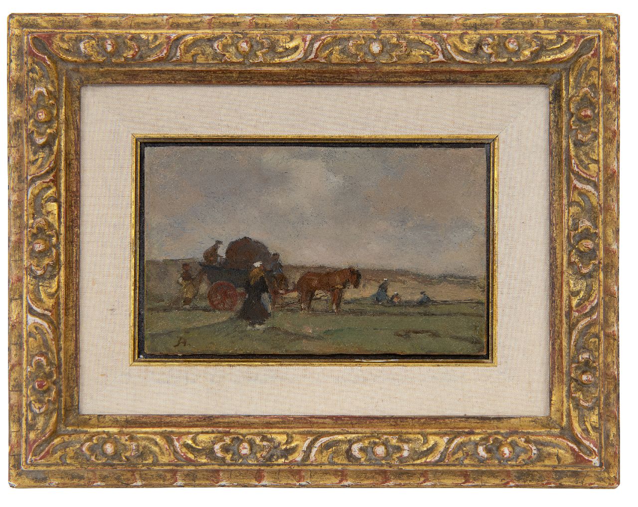 Akkeringa J.E.H. | 'Johannes Evert' Hendrik Akkeringa, Netten boeten achter de duinen, olieverf op paneel 7,5 x 12,4 cm, gesigneerd linksonder met initiaal Akkeringa J.E.H. | 'Johannes Evert' Hendrik Akkeringa, Netten boeten achter de duinen, olieverf op paneel 7,5 x 12,4 cm, gesigneerd linksonder met initiaal