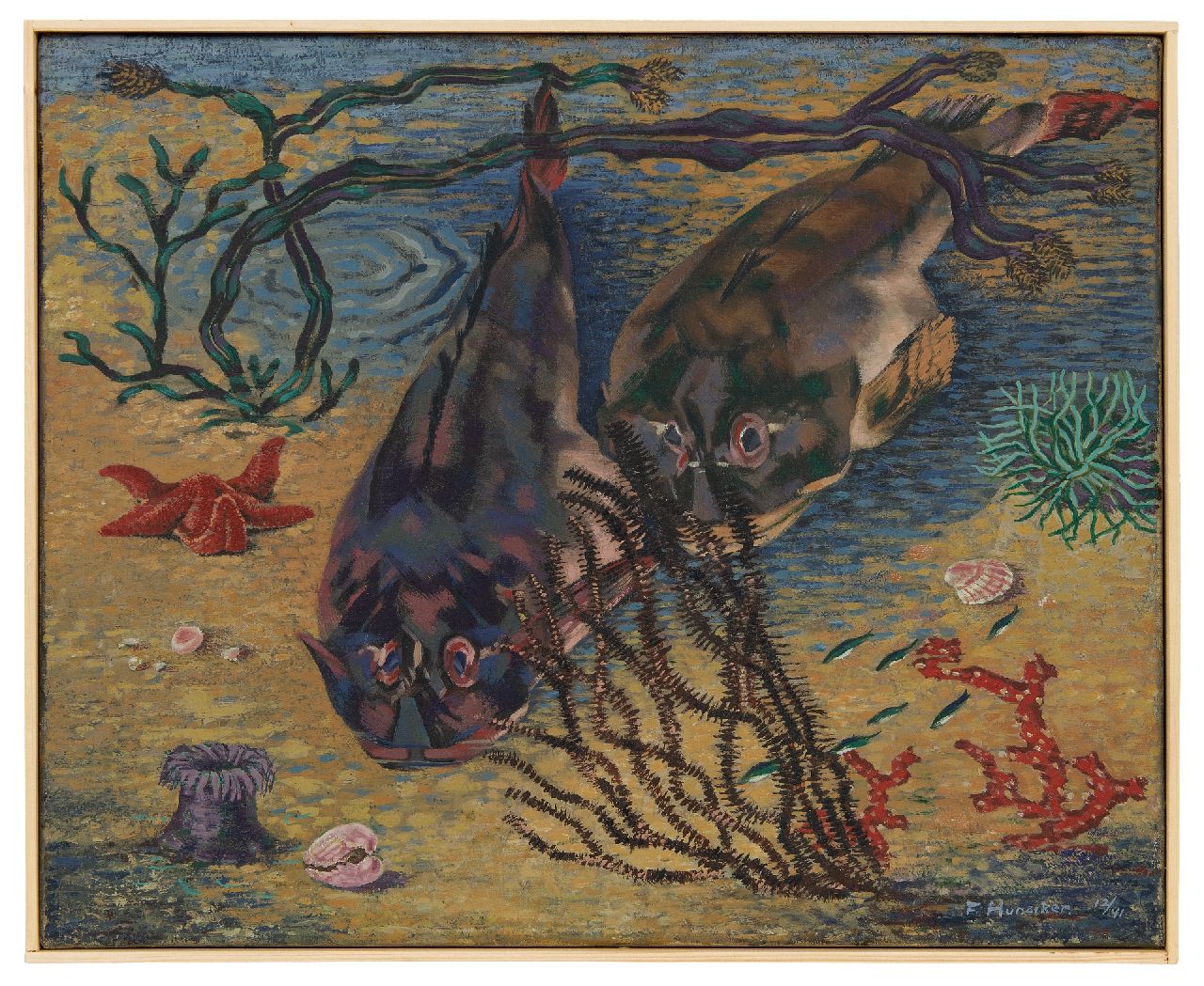 Hunziker F. | Frieda Hunziker, Knorhanen, olieverf op doek 41,0 x 50,7 cm, gesigneerd rechtsonder en gedateerd 12/41 Hunziker F. | Frieda Hunziker, Knorhanen, olieverf op doek 41,0 x 50,7 cm, gesigneerd rechtsonder en gedateerd 12/41