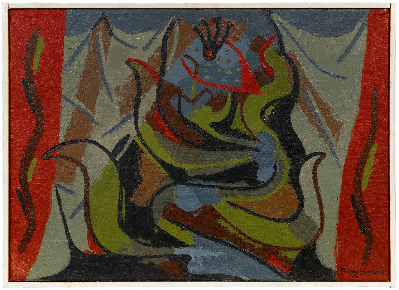 Hunziker F. | Frieda Hunziker, Compositie planten, olieverf op doek 49,8 x 70,1 cm, gesigneerd rechtsonder en gedateerd '46 Hunziker F. | Frieda Hunziker, Compositie planten, olieverf op doek 49,8 x 70,1 cm, gesigneerd rechtsonder en gedateerd '46