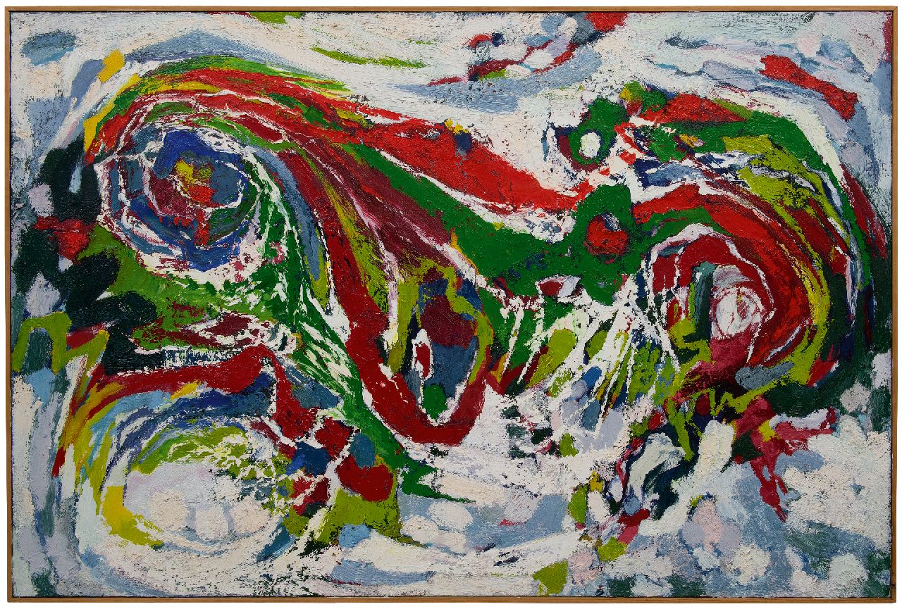 Hunziker F. | Frieda Hunziker, Bloemige vegetatie, olieverf op doek 100,2 x 150,0 cm, gesigneerd op spieraam en te dateren 1957 Hunziker F. | Frieda Hunziker, Bloemige vegetatie, olieverf op doek 100,2 x 150,0 cm, gesigneerd op spieraam en te dateren 1957