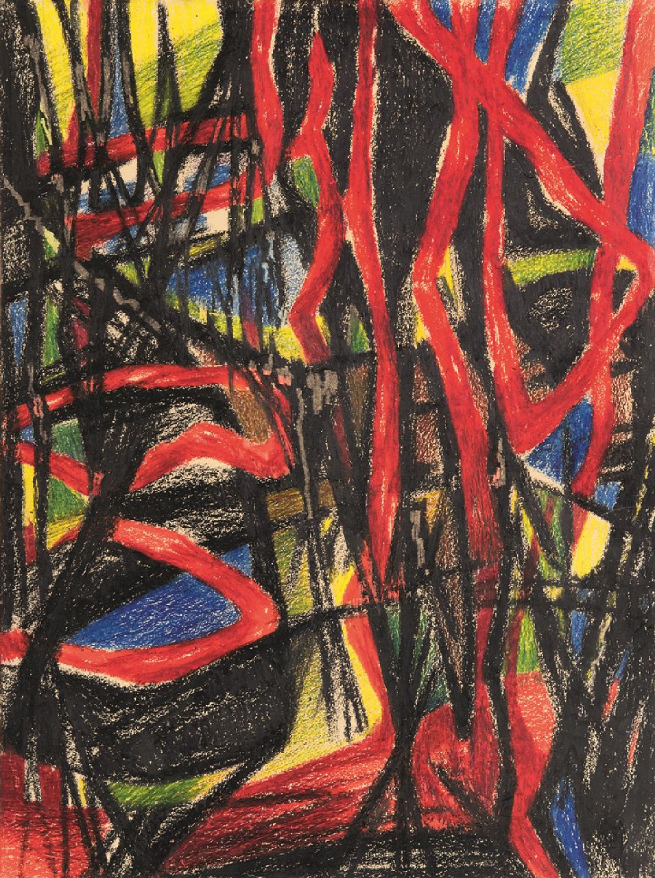 Hunziker F.  | Frieda Hunziker, Compositie, waskrijt op papier 50,0 x 37,5 cm, zonder lijst
