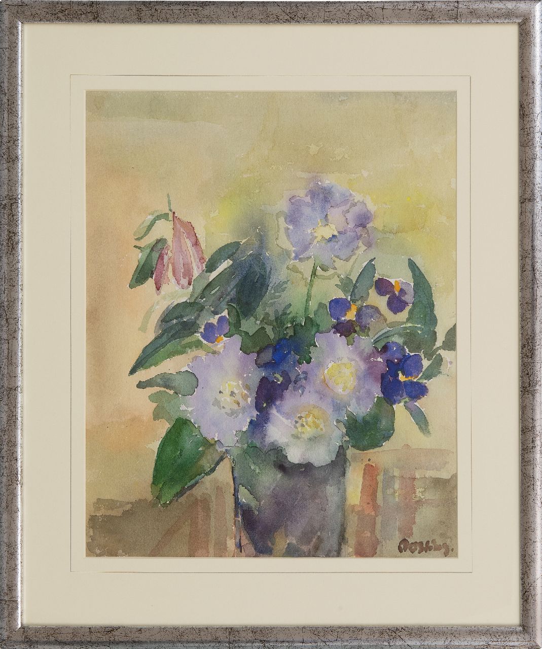 Bieruma Oosting A.J.W. | Adriana Johanna Wilhelmina 'Jeanne' Bieruma Oosting, Bloemstilleven, aquarel op papier 41,5 x 33,5 cm, gesigneerd rechtsonder Bieruma Oosting A.J.W. | Adriana Johanna Wilhelmina 'Jeanne' Bieruma Oosting, Bloemstilleven, aquarel op papier 41,5 x 33,5 cm, gesigneerd rechtsonder