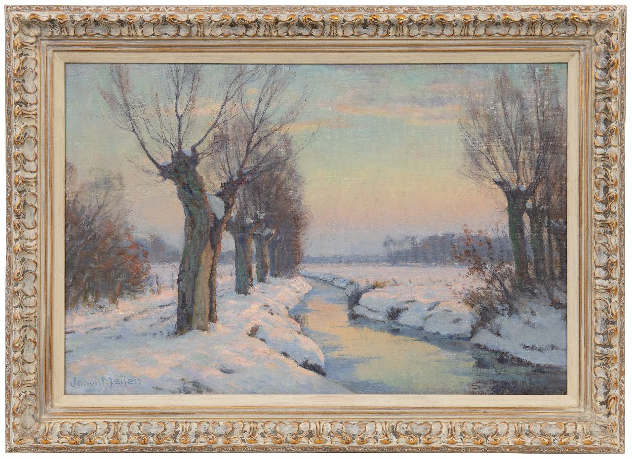 Meijer J.  | Johannes 'Johan' Meijer, Sneeuwlandschap bij zonsopgang, olieverf op doek 40,5 x 59,5 cm, gesigneerd linksonder