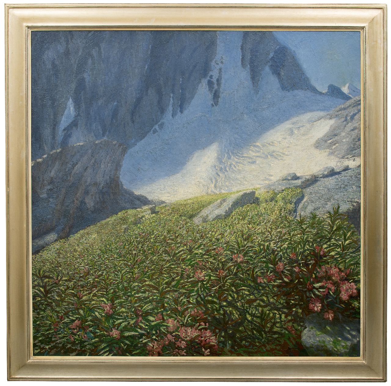 Erler-Samaden E. | Erich Erler-Samaden | Schilderijen te koop aangeboden | Bloemenveld bij een gletsjer, olieverf op doek 120,0 x 120,0 cm, gesigneerd linksonder Erler-Samaden E. | Erich Erler-Samaden | Schilderijen te koop aangeboden | Bloemenveld bij een gletsjer, olieverf op doek 120,0 x 120,0 cm, gesigneerd linksonder