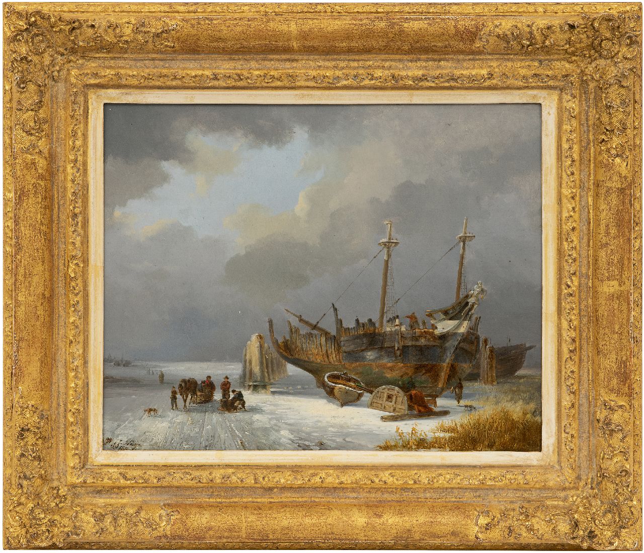 Nuijen W.J.J. | Wijnandus Johannes Josephus 'Wijnand' Nuijen | Schilderijen te koop aangeboden | Hollands ijsgezicht met figuren en scheepswerfje, olieverf op paneel 23,4 x 29,8 cm, gesigneerd linksonder en gedateerd 1830 Nuijen W.J.J. | Wijnandus Johannes Josephus 'Wijnand' Nuijen | Schilderijen te koop aangeboden | Hollands ijsgezicht met figuren en scheepswerfje, olieverf op paneel 23,4 x 29,8 cm, gesigneerd linksonder en gedateerd 1830
