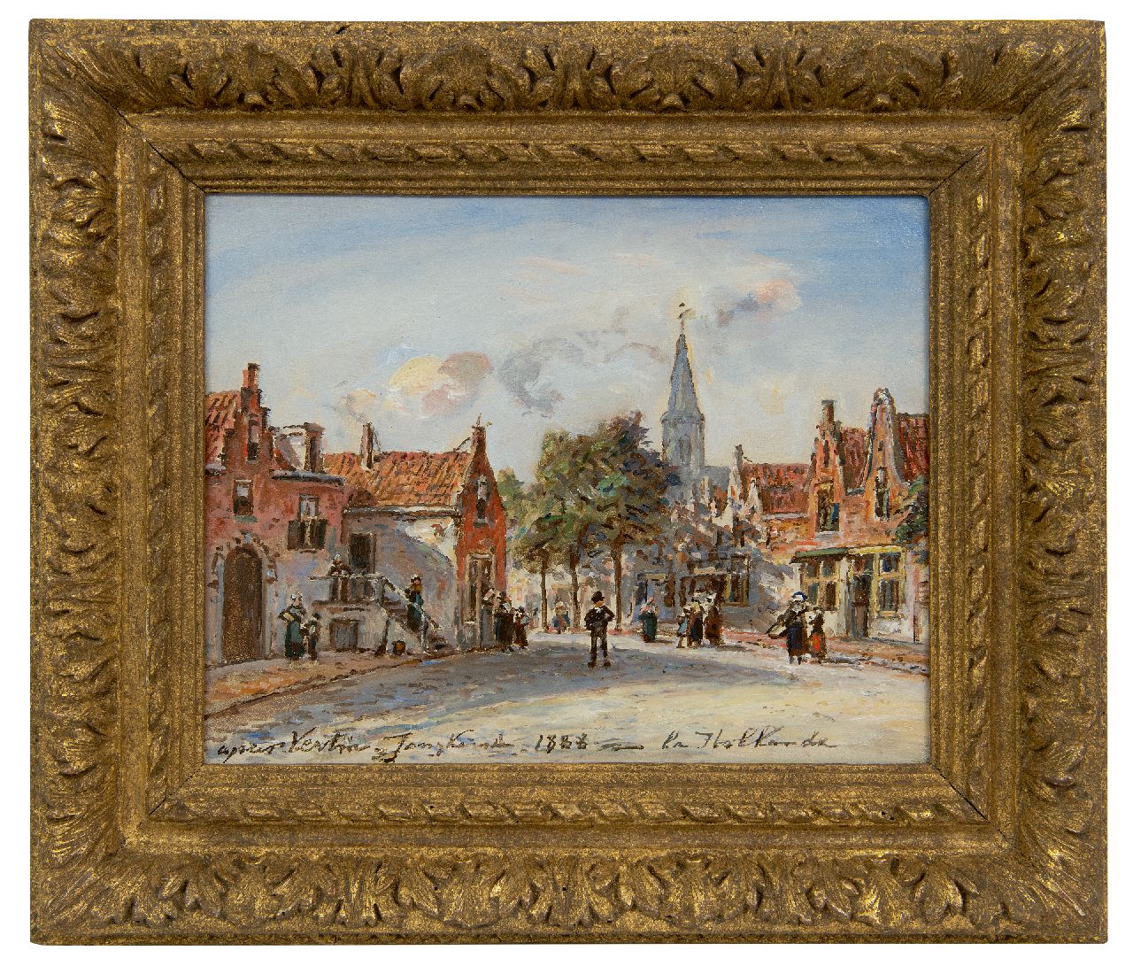 Jongkind J.B. | Johan Barthold Jongkind | Schilderijen te koop aangeboden | Hollands dorpje 'après Vertin', olieverf op paneel 18,9 x 24,1 cm, gesigneerd middenonder en gedateerd 1888 Jongkind J.B. | Johan Barthold Jongkind | Schilderijen te koop aangeboden | Hollands dorpje 'après Vertin', olieverf op paneel 18,9 x 24,1 cm, gesigneerd middenonder en gedateerd 1888
