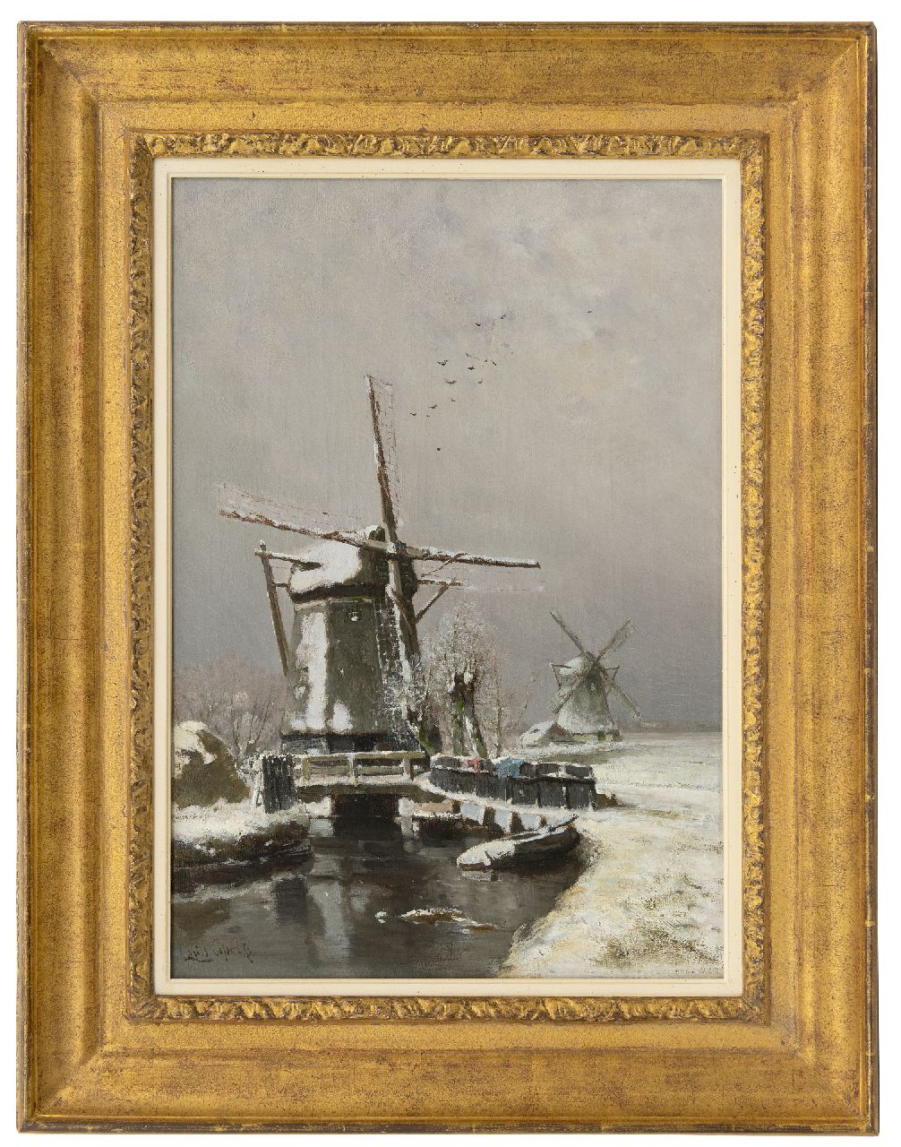 Apol L.F.H. | Lodewijk Franciscus Hendrik 'Louis' Apol, Molens in de winter, olieverf op doek 50,1 x 34,8 cm, gesigneerd linksonder en 1875-1878 Apol L.F.H. | Lodewijk Franciscus Hendrik 'Louis' Apol, Molens in de winter, olieverf op doek 50,1 x 34,8 cm, gesigneerd linksonder en 1875-1878