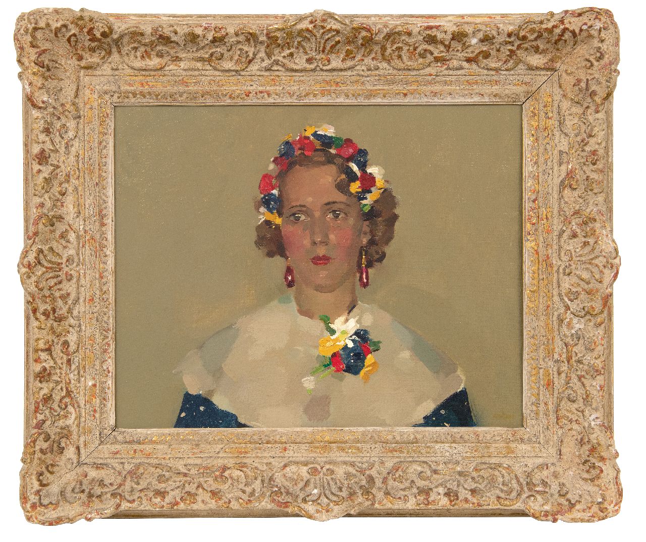 Verdonk F.W. | Frederik Willem 'Frits' Verdonk | Schilderijen te koop aangeboden | Jonge vrouw met bloemenkrans, olieverf op doek Verdonk F.W. | Frederik Willem 'Frits' Verdonk | Schilderijen te koop aangeboden | Jonge vrouw met bloemenkrans, olieverf op doek