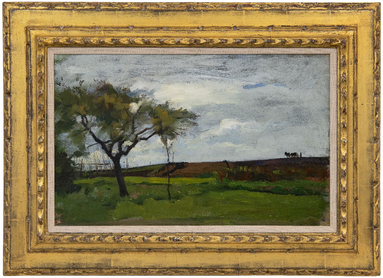 Arntzenius P.F.N.J.  | Pieter Florentius Nicolaas Jacobus 'Floris' Arntzenius, Landschap met paard en wagen, olieverf op doek 32,2 x 50,3 cm
