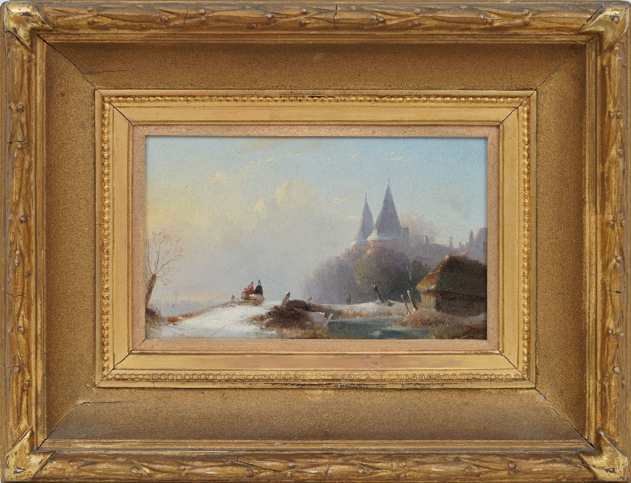 Wayen Pieterszen A. van der | Abraham van der Wayen Pieterszen, Stadspoort in besneeuwd landschap, olieverf op paneel 14,3 x 22,4 cm, gesigneerd monogram AW Wayen Pieterszen A. van der | Abraham van der Wayen Pieterszen, Stadspoort in besneeuwd landschap, olieverf op paneel 14,3 x 22,4 cm, gesigneerd monogram AW