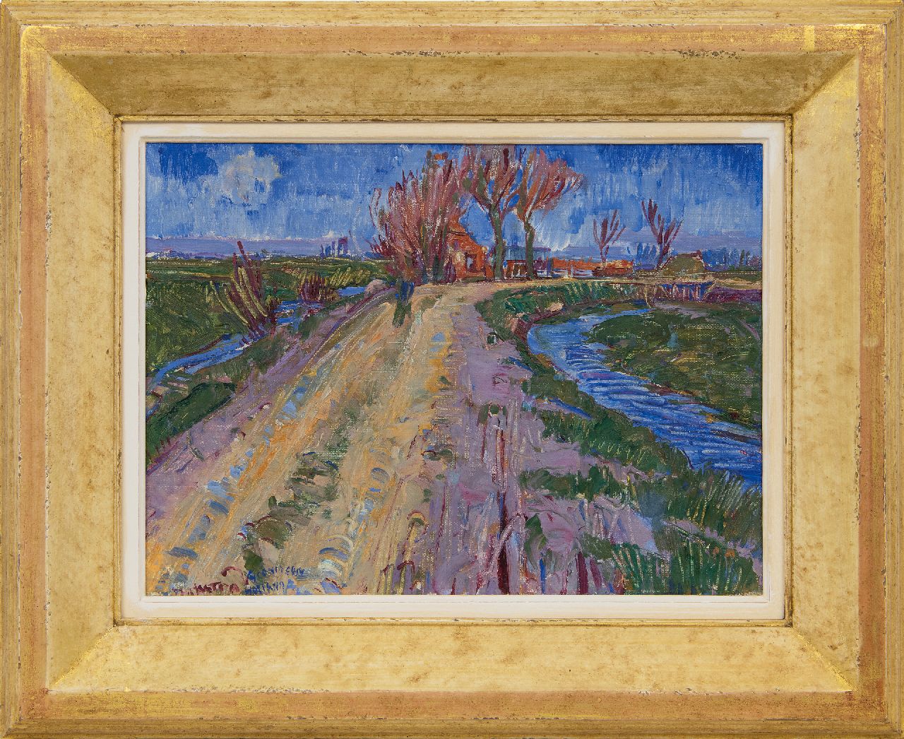 Dijkstra J. | Johannes 'Johan' Dijkstra | Schilderijen te koop aangeboden | Landweg bij Beijum, olieverf op doek 28,0 x 37,5 cm, gesigneerd linksonder en te dateren ca. 1929-1931 Dijkstra J. | Johannes 'Johan' Dijkstra | Schilderijen te koop aangeboden | Landweg bij Beijum, olieverf op doek 28,0 x 37,5 cm, gesigneerd linksonder en te dateren ca. 1929-1931