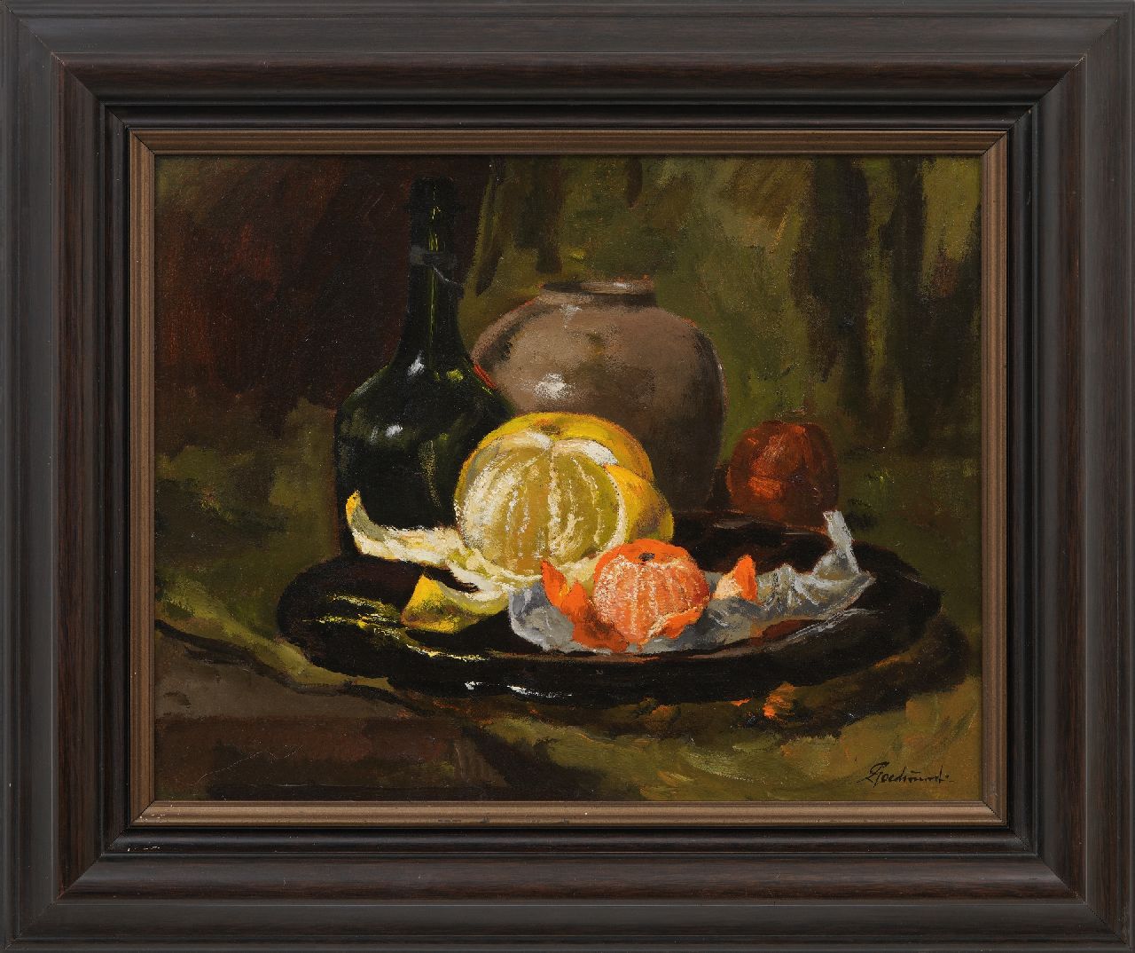 Goedvriend Th.F. | Theodoor Franciscus 'Theo' Goedvriend | Schilderijen te koop aangeboden | Stilleven met gepelde sinaasappel en mandarijn, olieverf op schildersboard 37,4 x 47,3 cm, gesigneerd rechtsonder Goedvriend Th.F. | Theodoor Franciscus 'Theo' Goedvriend | Schilderijen te koop aangeboden | Stilleven met gepelde sinaasappel en mandarijn, olieverf op schildersboard 37,4 x 47,3 cm, gesigneerd rechtsonder