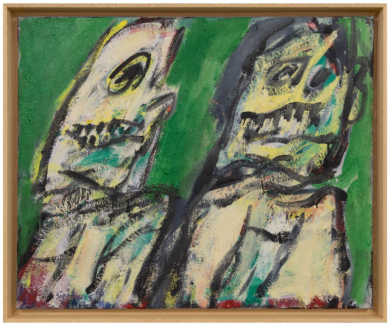 Sierhuis J.A. | 'Jan' Alphonsus Sierhuis | Schilderijen te koop aangeboden | Twee figuren, tempera en olie op doek 69,6 x 85,3 cm, gesigneerd linksonder en gedateerd '66 Sierhuis J.A. | 'Jan' Alphonsus Sierhuis | Schilderijen te koop aangeboden | Twee figuren, tempera en olie op doek 69,6 x 85,3 cm, gesigneerd linksonder en gedateerd '66