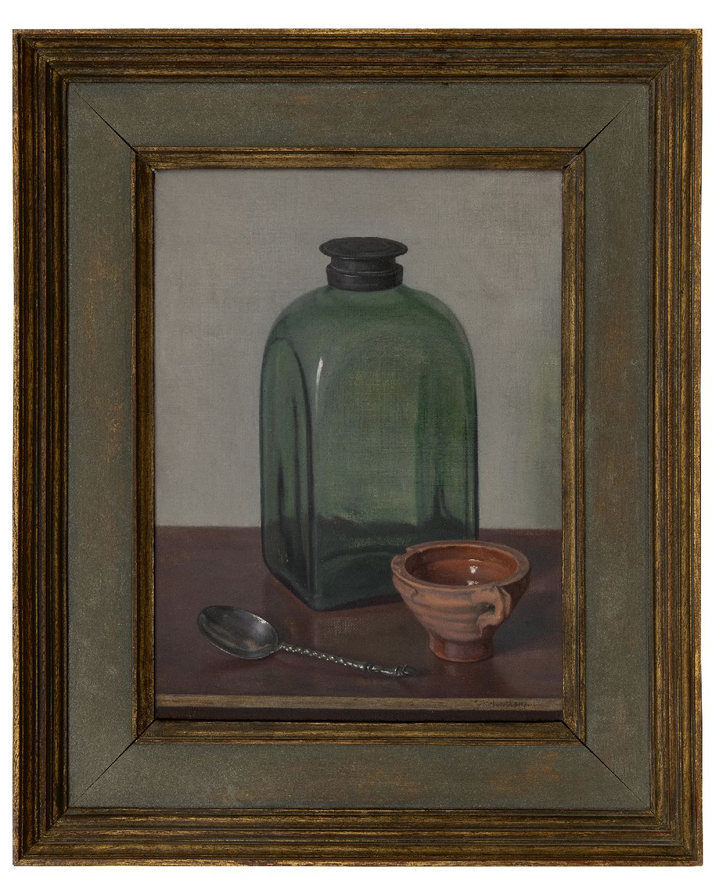 IJkelenstam H. | Hendrikus IJkelenstam, Stilleven met glazen fles, olieverf op doek 41,2 x 30,3 cm, gesigneerd rechtsonder IJkelenstam H. | Hendrikus IJkelenstam, Stilleven met glazen fles, olieverf op doek 41,2 x 30,3 cm, gesigneerd rechtsonder